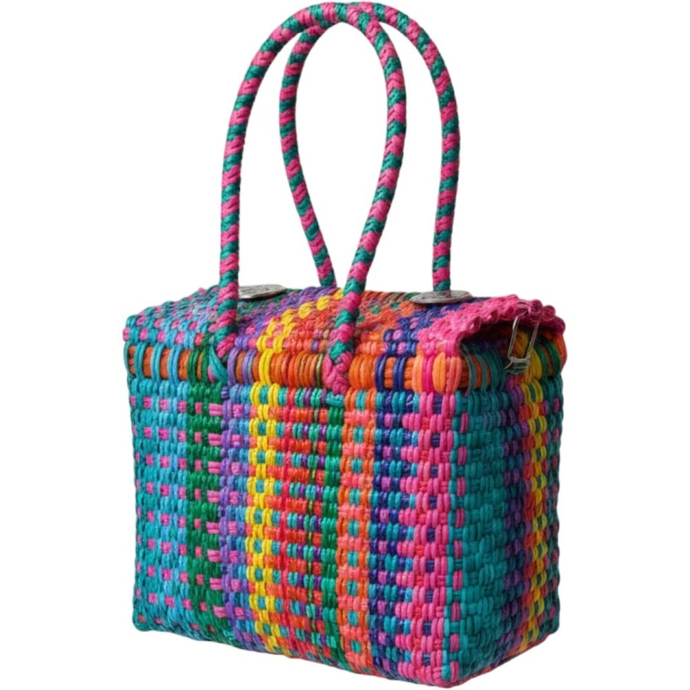 El Cholo's Kid Woven Plastic Basket Box Bag Rainbow Multi Color Crossbody